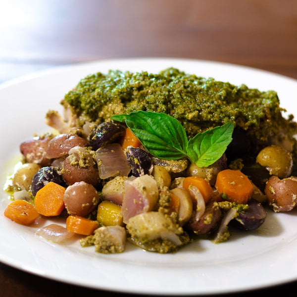 Pesto and Vegetable Foil Wrapped Chicken