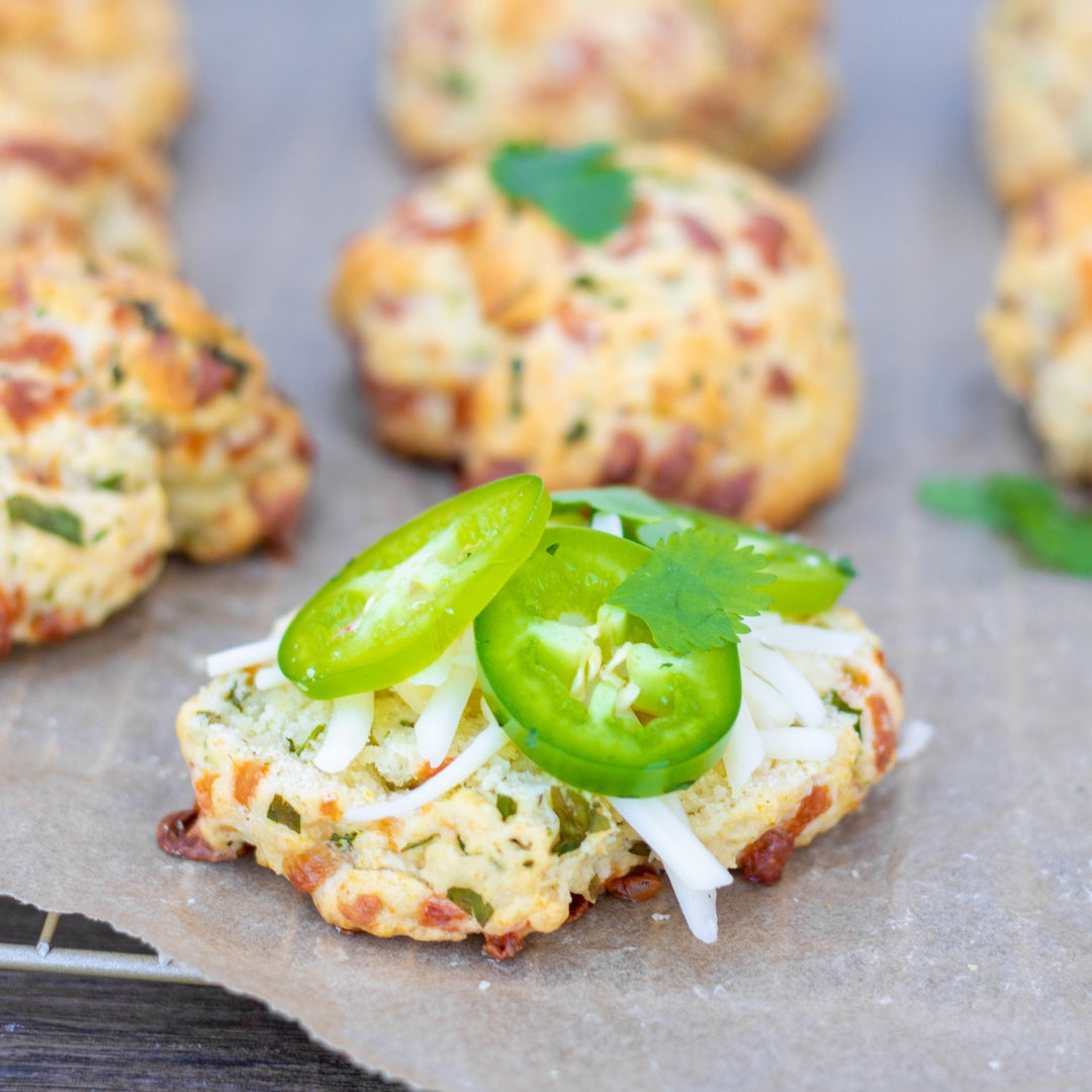 Pasolivo Cilantro Lime Biscuits Recipe garnished with cheese and peppers