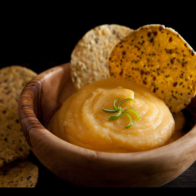 Pasolivo Spicy Lime Sweet Potato Spread Recipe next to chips